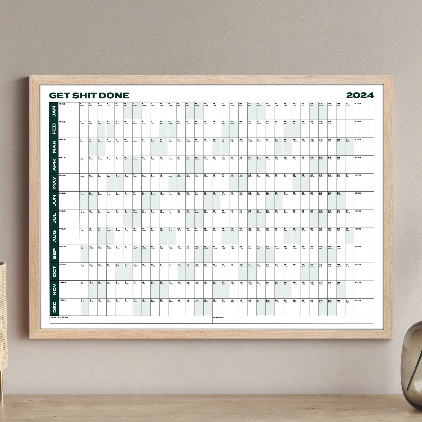 A0 Size "GET SH*T DONE" Giant 2024 Calendar