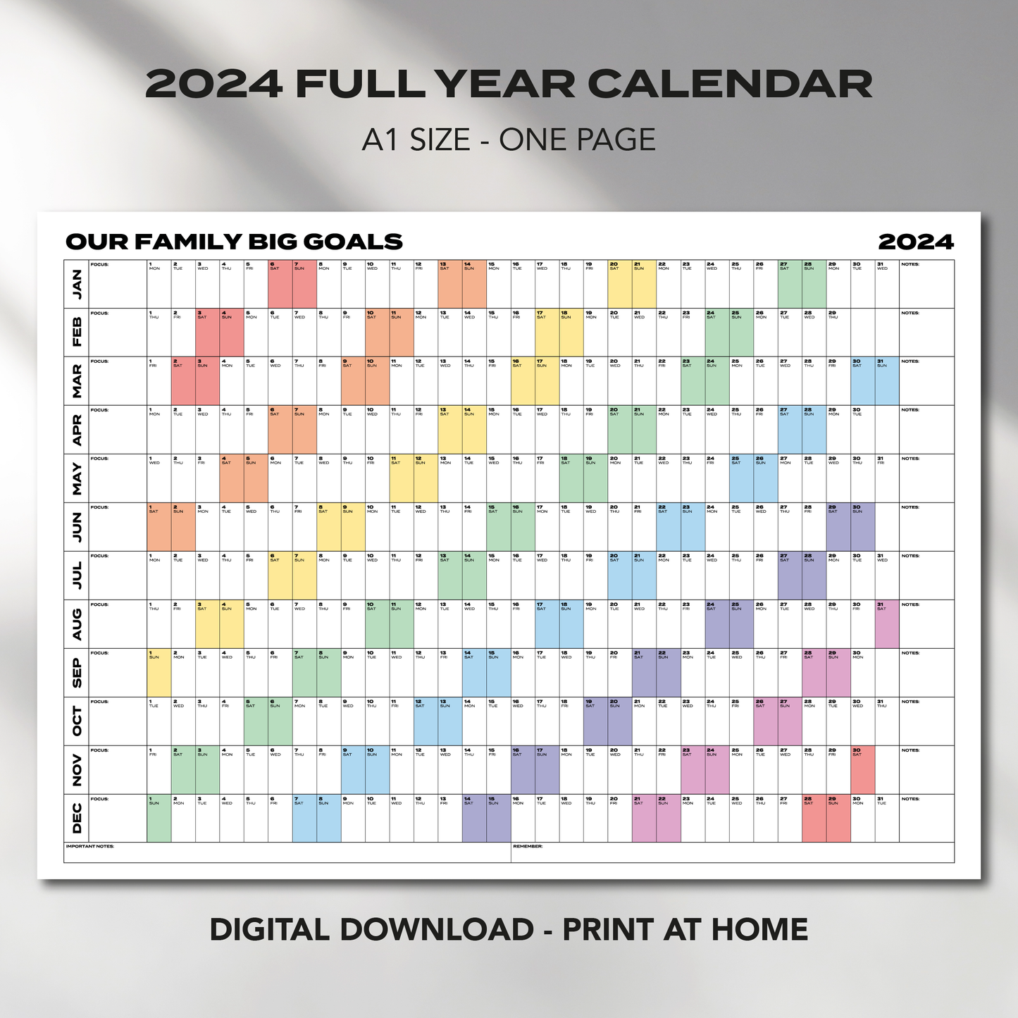 A1 Size "OUR FAMILY BIG GOALS" 2024 Calendar